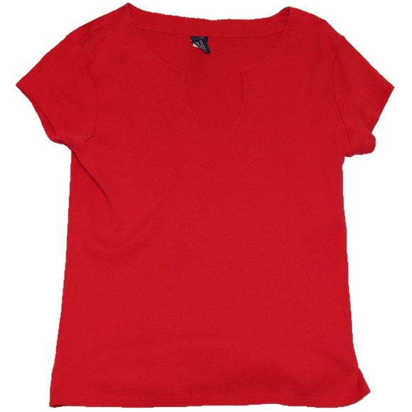 Gap Double Scoop Neck T-Shirt Red Sz L - Picture 1 of 3